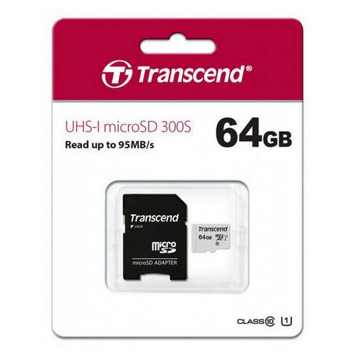 .64GB MicroSD (Class 10) UHS-I (U1), Transcend "TS64GUSD300S" (R/W:95/45MB/s) 86777 фото