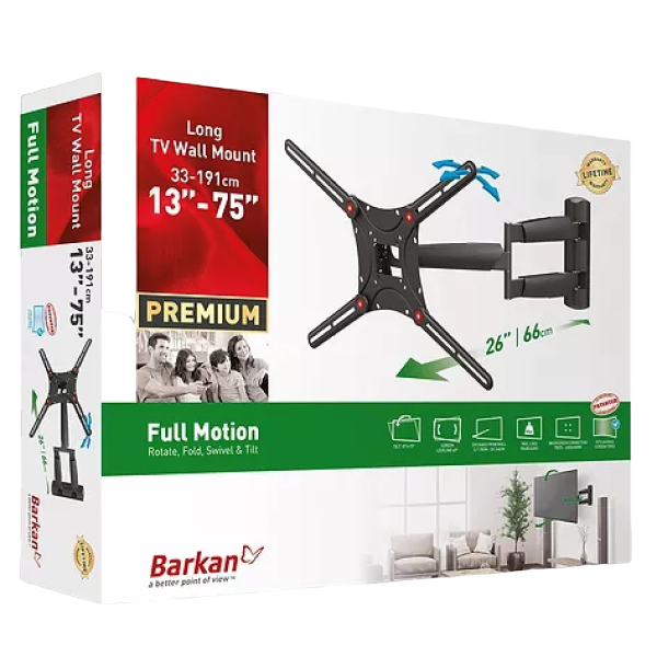 Wall Mount Barkan ''BM443LP'' Black 13"-75" Move Long, max.43kg, VESA mm: up to 600x400mm 138393 фото