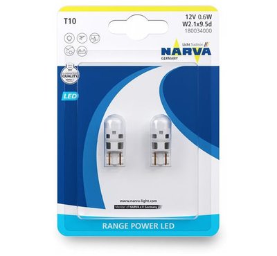 T10 LED NARVA 6000K W5W 12V (2 шт.) 6593817 фото
