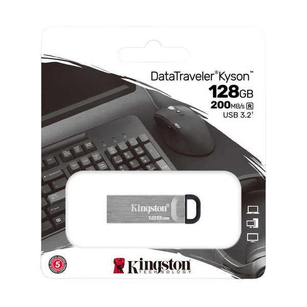 128GB USB3.2 Flash Drive Kingston DataTraveler Kyson, Silver, Metal Case, Key Ring (DTKN/128GB) 136258 фото