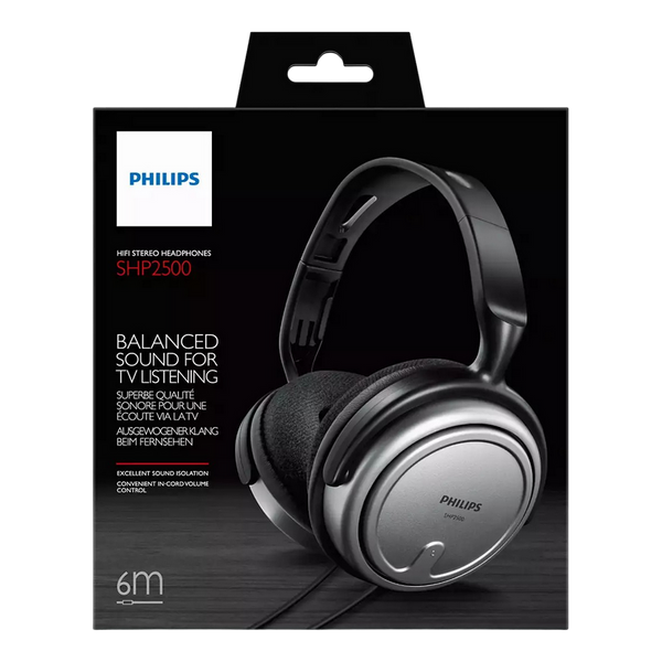 Headphones Philips SHP2500, Silver/Black, Indoor Corded TV Headphone, Cable: 6 m 210769 фото