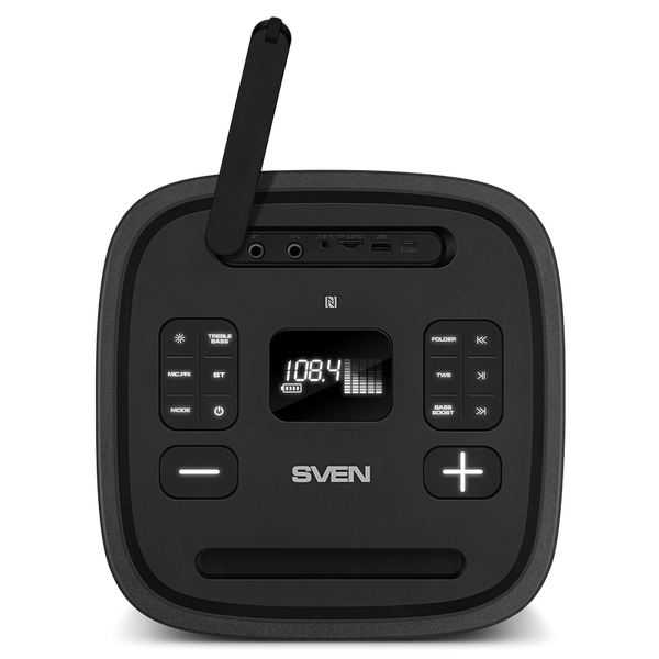 Partybox SVEN "PS-1250" 300W, TWS, IPx4, Bluetooth, FM, USB, microSD, LED-display, 13500mA*h, Black 268469 Imagini