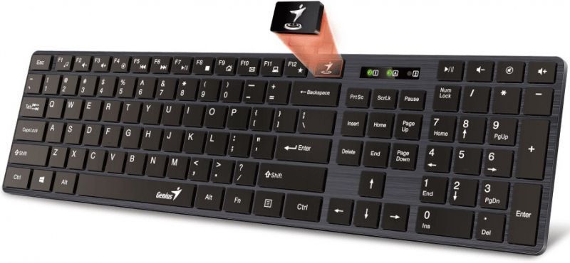 Keyboard Genius SlimStar 126, Multimedia, 12 Fn keys, Low-profile, Chocolate keycap, Smart, Brushed 125847 Imagini