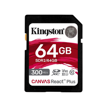 ..64GB SDXC Card (Class 10) UHS-II , U3, Kingston Canvas React Plus "SDR2/64GB" (R/W:300/260MB/s) 210276 фото