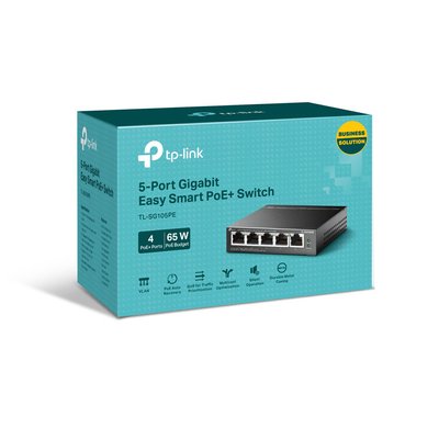 .5-port 10/100/1000Mbps POE+ Easy Smart Switch TP-LINK "TL-SG105PE", 65W Budget, Steel Case 140346 фото