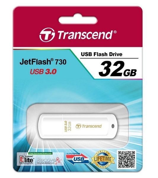 32GB USB3.1 Flash Drive Transcend "JetFlash 730", White, Classic (R/W:90/20MB/s) 55555 фото