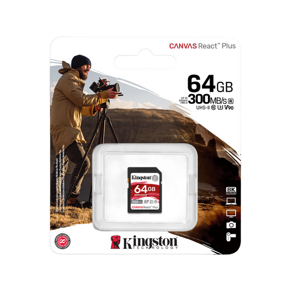 ..64GB SDXC Card (Class 10) UHS-II , U3, Kingston Canvas React Plus "SDR2/64GB" (R/W:300/260MB/s) 210276 Imagini
