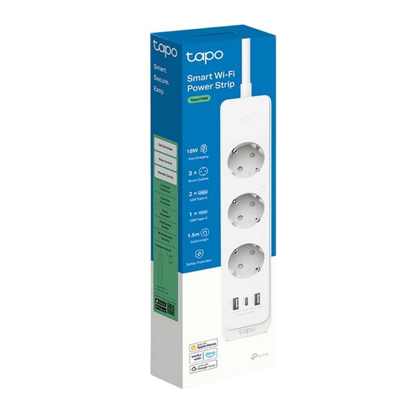 TP-LINK "Tapo P300" Wi-Fi Smart Power Strip, 3xSockets, 2xUSB with QC 3.0, USB-C 18W 202580 фото