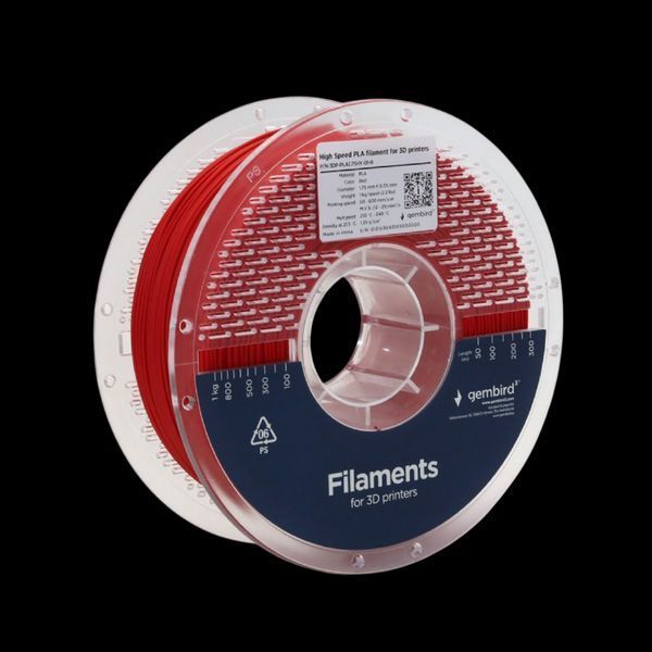 PLA 1.75 mm High Speed Filament Red, 1 kg, Gembird, 3DP-PLA1.75HY-01-R 225605 фото