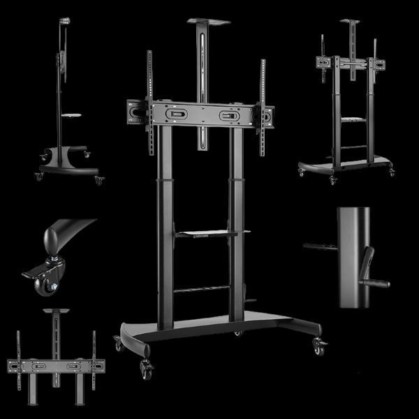 Display/TV Mount Stand Gembird TVS-100T-02, 60-100"; Black, VESA; max 100kg, Height adjustable TV fl 219061 фото
