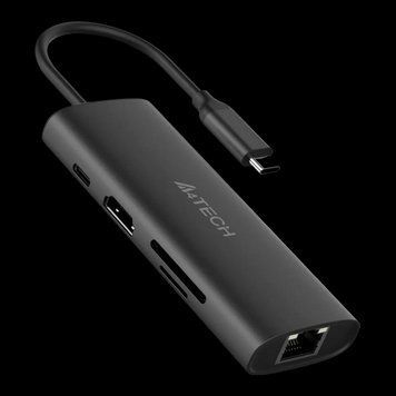 Docking Station A4Tech 8-IN-1, HDMI, USB3.0, USB2.0, 2xUSB-C, SD, MicroSD, LAN, PD100W, Aluminum 203841 фото
