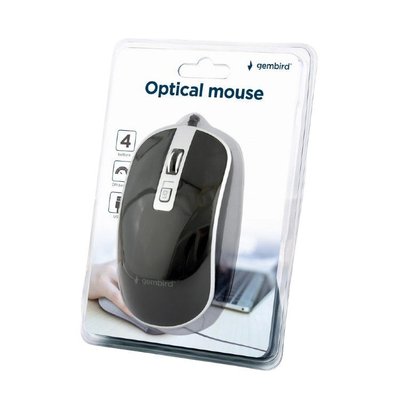 Mouse Gembird MUS-4B-06-BS, 800-1200 dpi, 4 buttons, Ambidextrous, 1.35m, Black/Silver, USB 148821 фото