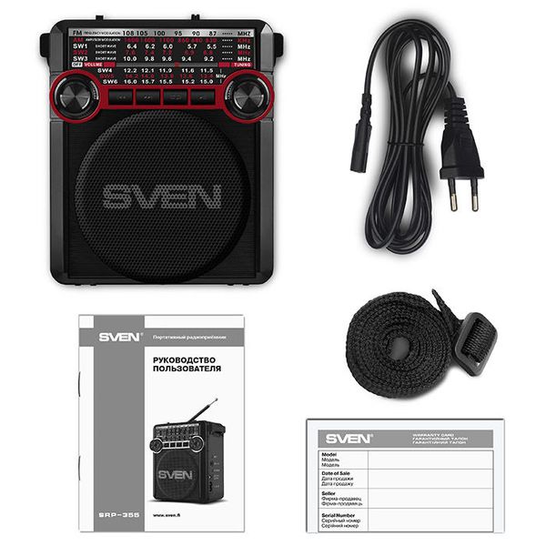 Speakers SVEN Tuner "SRP-355" Black/Red, 3w, FM, USB, SD/microSD, flashlight 93009 фото