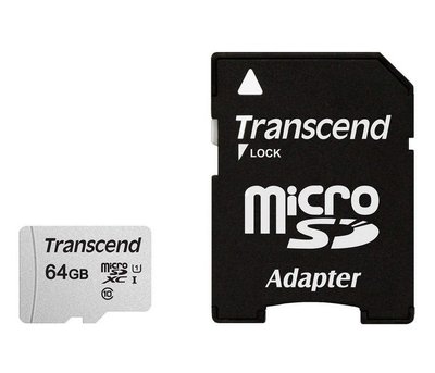 .64GB MicroSD (Class 10) UHS-I (U1),+SD adapter, Transcend "TS64GUSD300S-A" (R/W:95/45MB/s) 88408 фото