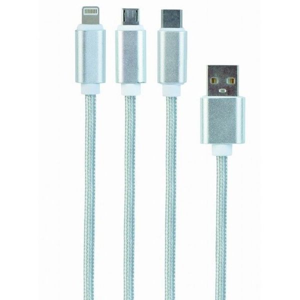 Cable 3-in-1 MicroUSB/Lightning/Type-C - AM, 1.0 m, SILVER, Cablexpert, CC-USB2-AM31-1M-S 89255 фото