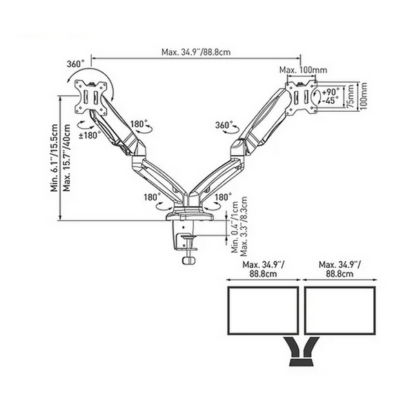 Table/desk stand for 2 monitors Barkan M142P, 13"-29" 75x75,100x100, up to 12kg 200565 фото