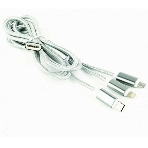 Cable 3-in-1 MicroUSB/Lightning/Type-C - AM, 1.0 m, SILVER, Cablexpert, CC-USB2-AM31-1M-S 89255 фото