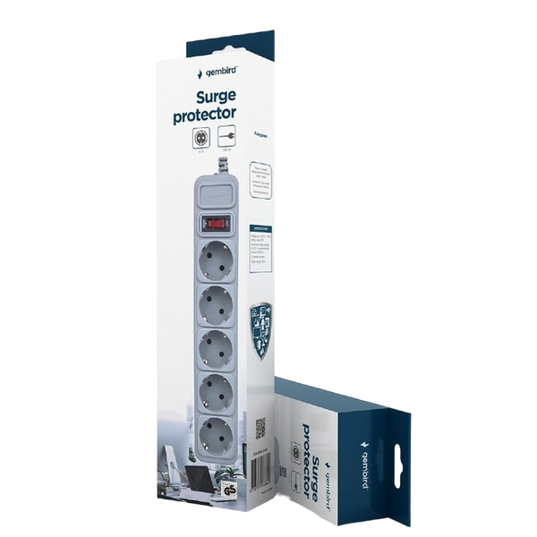 Surge Protector Gembird SPG3-B-6C, 5 Sockets, 1.8m, up to 250V AC, 16 A, Grey 203161 фото