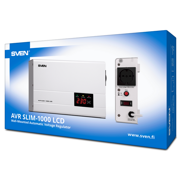 Stabilizer Voltage SVEN SLIM AVR -1000 LCD, 800W, Output sockets: 1 &times; CEE 7/4 70286 Imagini