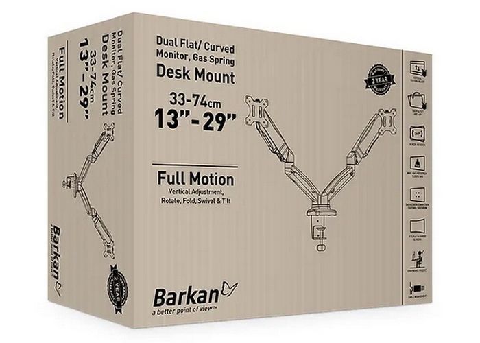 Table/desk stand for 2 monitors Barkan M142P, 13"-29" 75x75,100x100, up to 12kg 200565 фото