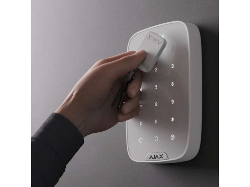 Ajax Wireless Security Touch Keypad "KeyPad Plus", White, encrypted contactless cards and key fobs 146474 фото