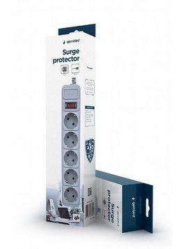 Surge Protector Gembird SPG3-B-6C, 5 Sockets, 1.8m, up to 250V AC, 16 A, safety class IP20, Grey 203161 фото