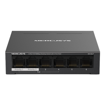 .6-port 10/100M MERCUSYS PoE+ Switch, MS106LP, with 4 Port PoE, 40W Budget, Autorecovery, steel case 215382 фото