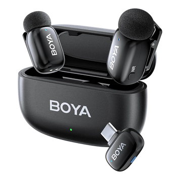 Microphone&nbsp;Wireless&nbsp;Boya&nbsp;Mini 2-02&nbsp;Ultracompact&nbsp;(2 TX+ 1RX USB-C plug+ Charging case), Black 245577 Imagini