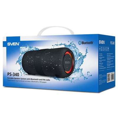 Speakers SVEN "PS-340" 24W, Waterproof (IPx6), TWS, Bluetooth, FM, USB, 3600mA*h, Black 200674 фото