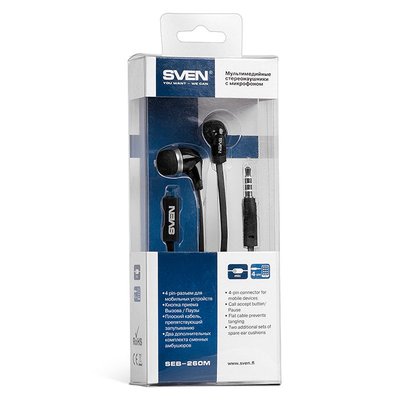 Earphones SVEN SEB-260M - Black, with Microphone, 4pin 3.5mm mini-jack 68060 фото