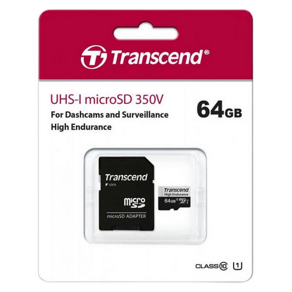 ..64GB MicroSD (Class 10) UHS-I (U1),+SD adapter, Transcend "TS64GUSD350V" (R/W:95/45MB/s, Endurance 115078 Imagini