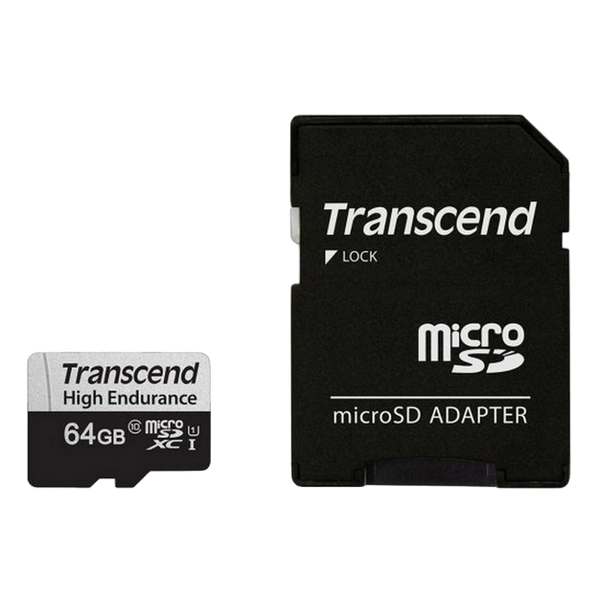 ..64GB MicroSD (Class 10) UHS-I (U1),+SD adapter, Transcend "TS64GUSD350V" (R/W:95/45MB/s, Endurance 115078 Imagini