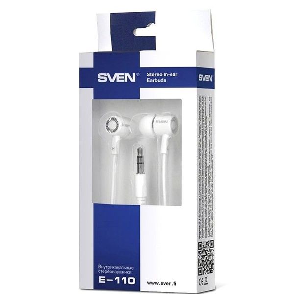 Earphones SVEN E-110, White, 3pin 3.5mm mini-jack, cable 1.2m 93015 фото