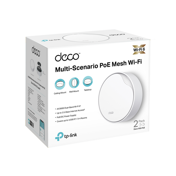 Whole-Home Mesh Dual Band Wi-Fi 6 System TP-LINK, "Deco X50-PoE(2-pack)", 3000Mbps, MU-MIMO, 2.5Gbps 203877 фото
