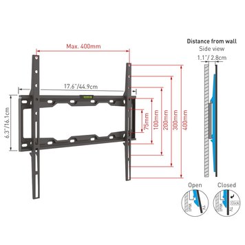 Wall Mount Barkan ''E302+'' Black 19" - 65" Fixed, max.50kg, VESA mm: up to 400x400mm 106375 фото