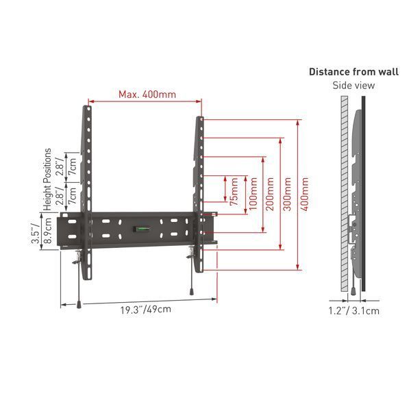 Wall Mount Barkan ''E30'' Black 19" - 65" Fixed, max.50kg, VESA mm: up to 400x400mm 120436 фото