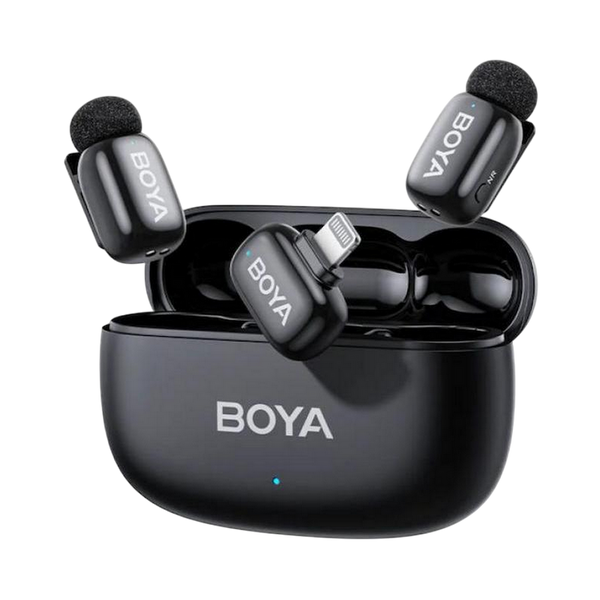 Microphone&nbsp;Wireless&nbsp;Boya&nbsp;Mini 2-03&nbsp;Ultracompact&nbsp;(2 TX+ 1RX Lightning Plug+ Charging case), Black 245578 Imagini