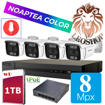 8 Megapixeli Set 4 Camere ENKI 4K Color noaptea cu microfon ENKI 8mpx KIT фото