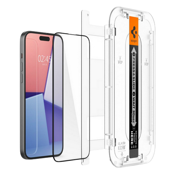 Spigen Смартфон Apple iPhone 15 Plus, EZ FIT, 1pcs, Tempered Glass, Black 209036 фото