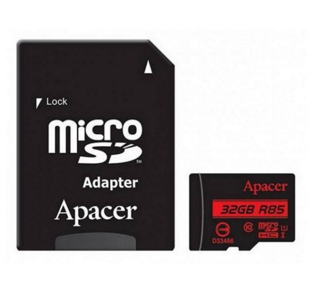 .32GB MicroSD (Class 10) UHS-I (U1) +SD adapter, Apacer "AP32GMCSH10U5-R" (R/W:85/20MB/s) 91581 фото