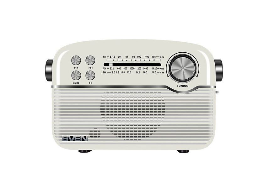 Speakers SVEN Tuner "SRP-500" White 3W, Bluetooth, FM/AM/SW, USB, microSD, AUX, battery 145755 фото