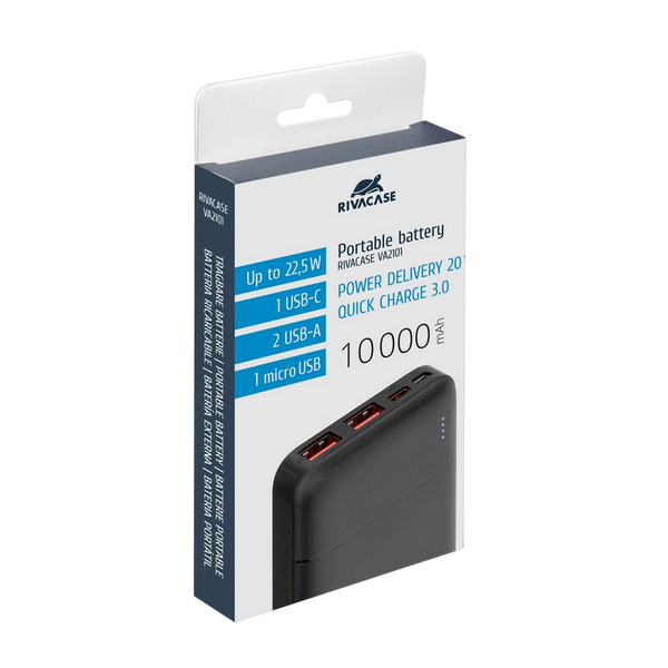 Портативное зарядное устройство Rivacase 10000 mAh QC 3.0/PD 22.5W, VA2101, Black 226699 фото