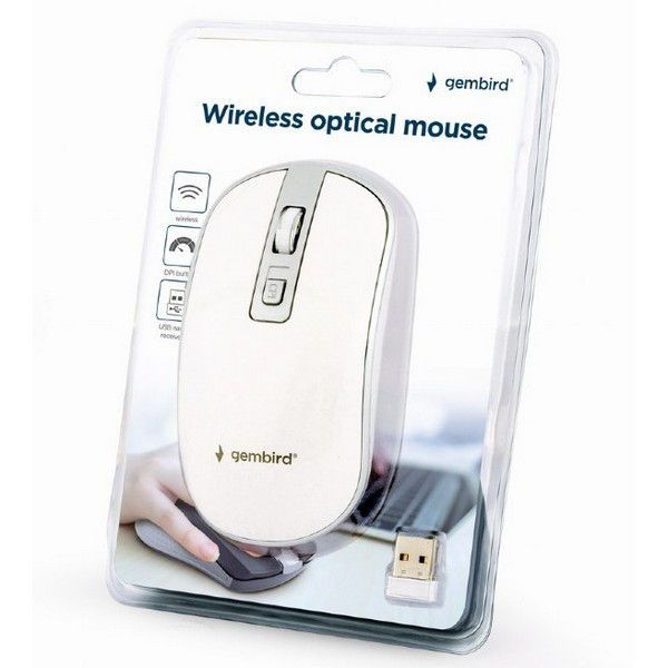 Wireless Mouse Gembird MUSW-4B-06-WS, 800-1600 dpi, 4 buttons, Ambidextrous, 1xAA, White/Silver 145964 фото