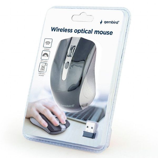 Wireless Mouse Gembird MUSW-4B-04-GB Optical 800-1600 dpi 4 buttons, Ambidextrous, 2xAAA, Grey/Black 105904 фото