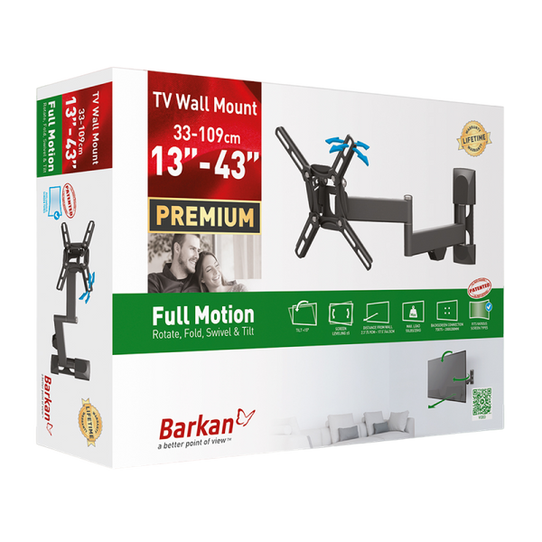 Wall Mount Barkan ''2400'' Black 13" - 39" Full Motion, max.25kg, VESA mm: up to 200x200mm 106374 Imagini