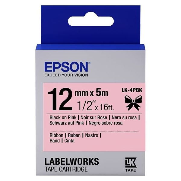 Tape Cartridge EPSON LK4PBK; 12mm/5m Satin Ribbon, Black/Pink, C53S654031 117894 фото