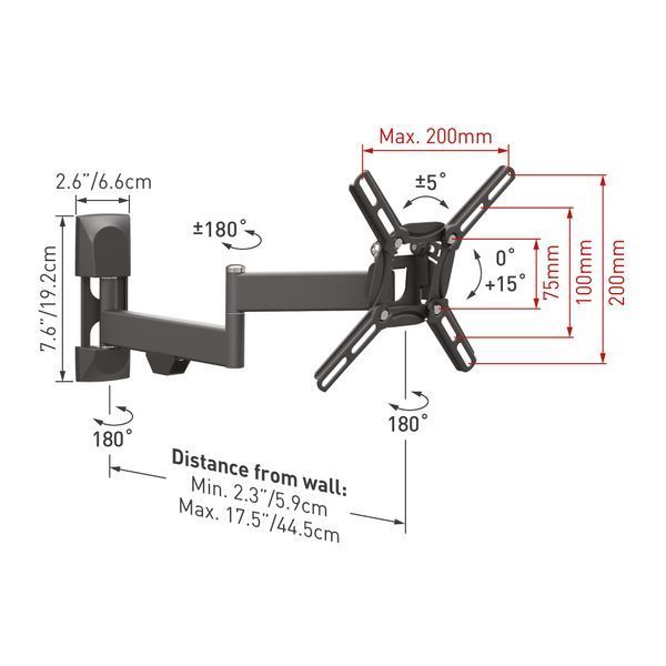 Wall Mount Barkan ''2400'' Black 13" - 39" Full Motion, max.25kg, VESA mm: up to 200x200mm 106374 Imagini