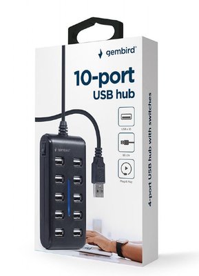 USB 2.0 Hub 10-port Gembird "UHB-U2P10P-01", Black 202971 фото