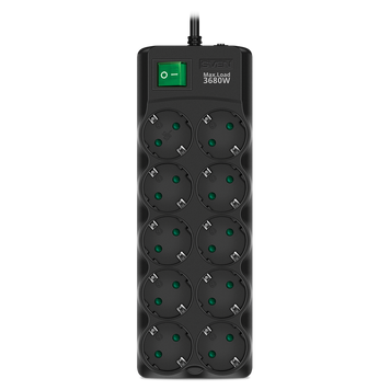 Surge Protector 10 Sockets, 1.8m, Sven "SF-10E-16", Black, flame-retardant material 230692 Imagini
