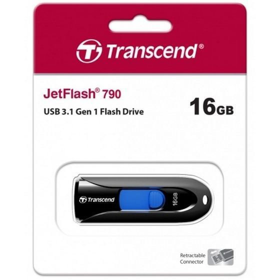 16GB USB3.1 Flash Drive Transcend "JetFlash 790", Black, Slider (R/W:90/20MB/s) 64939 Imagini